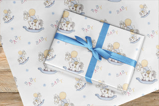 Wrapping Paper - Baby rocking horse blue