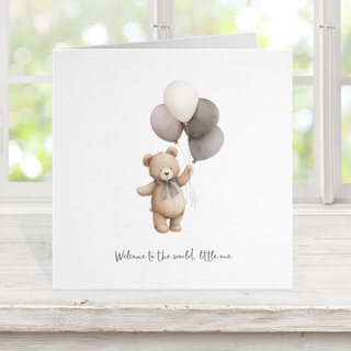 New baby card - teddy balloon