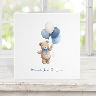 New baby card - teddy balloon