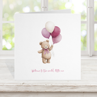 New baby card - teddy balloon
