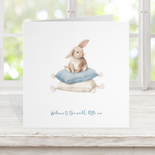New baby card - rabbit pillow