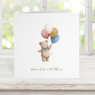 New baby card - teddy balloons mixed