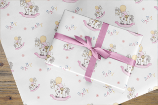 Wrapping Paper - Baby rocking horse pink